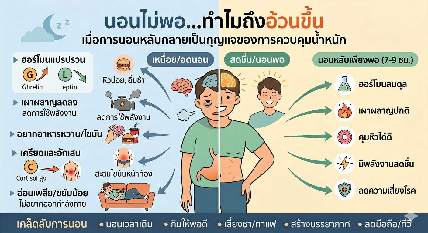 นอนไม่พอ…ทำไมถึงอ้วนขึ้น เมื่อการนอนหลับกลายเป็นกุญแจของการควบคุมน้ำหนัก